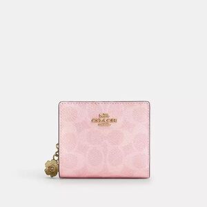 Coach Snap Wallet In Powder Pink Signature Canvas With Charm